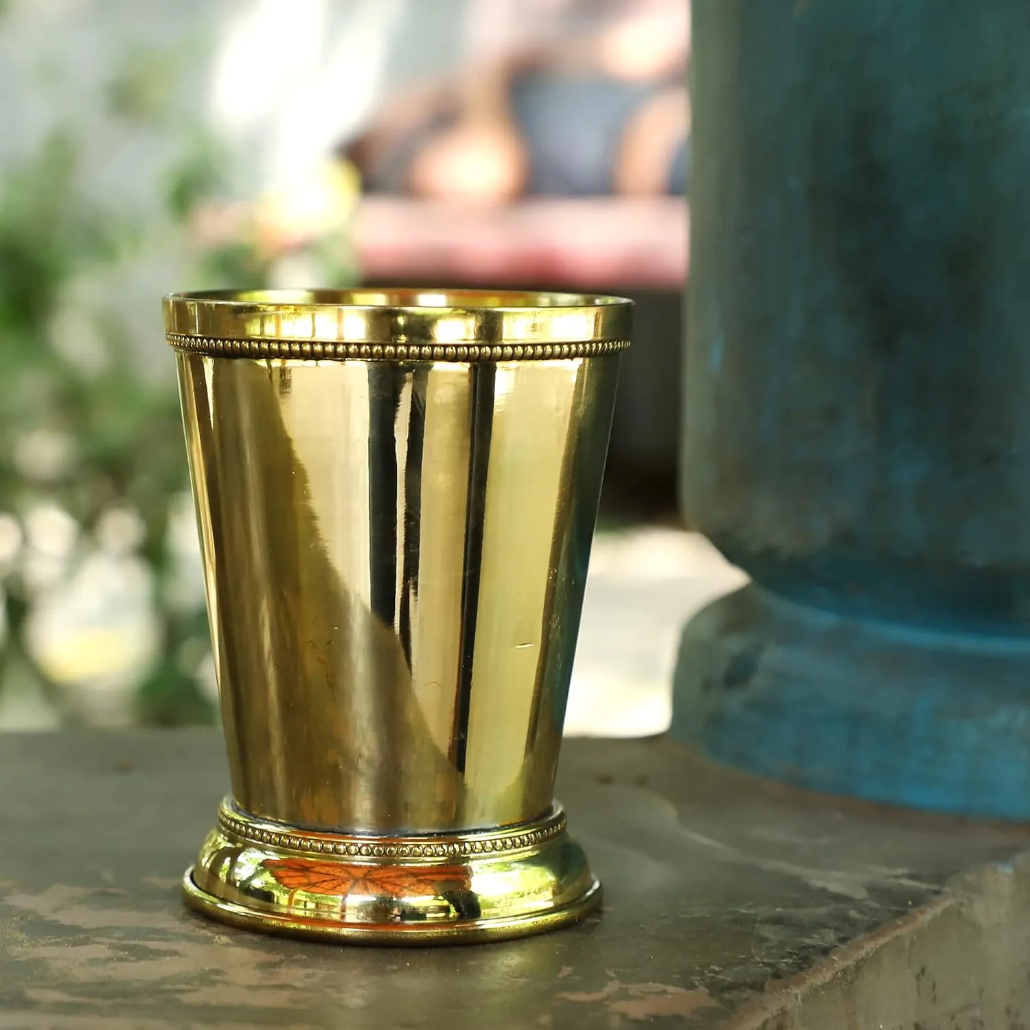 Mint Julep Cups For Bourbon Cocktail Moscow Mule Classic Beaded Trim Border Made by Soild Brass Capacity-12 Ounce (Plain, 1)
