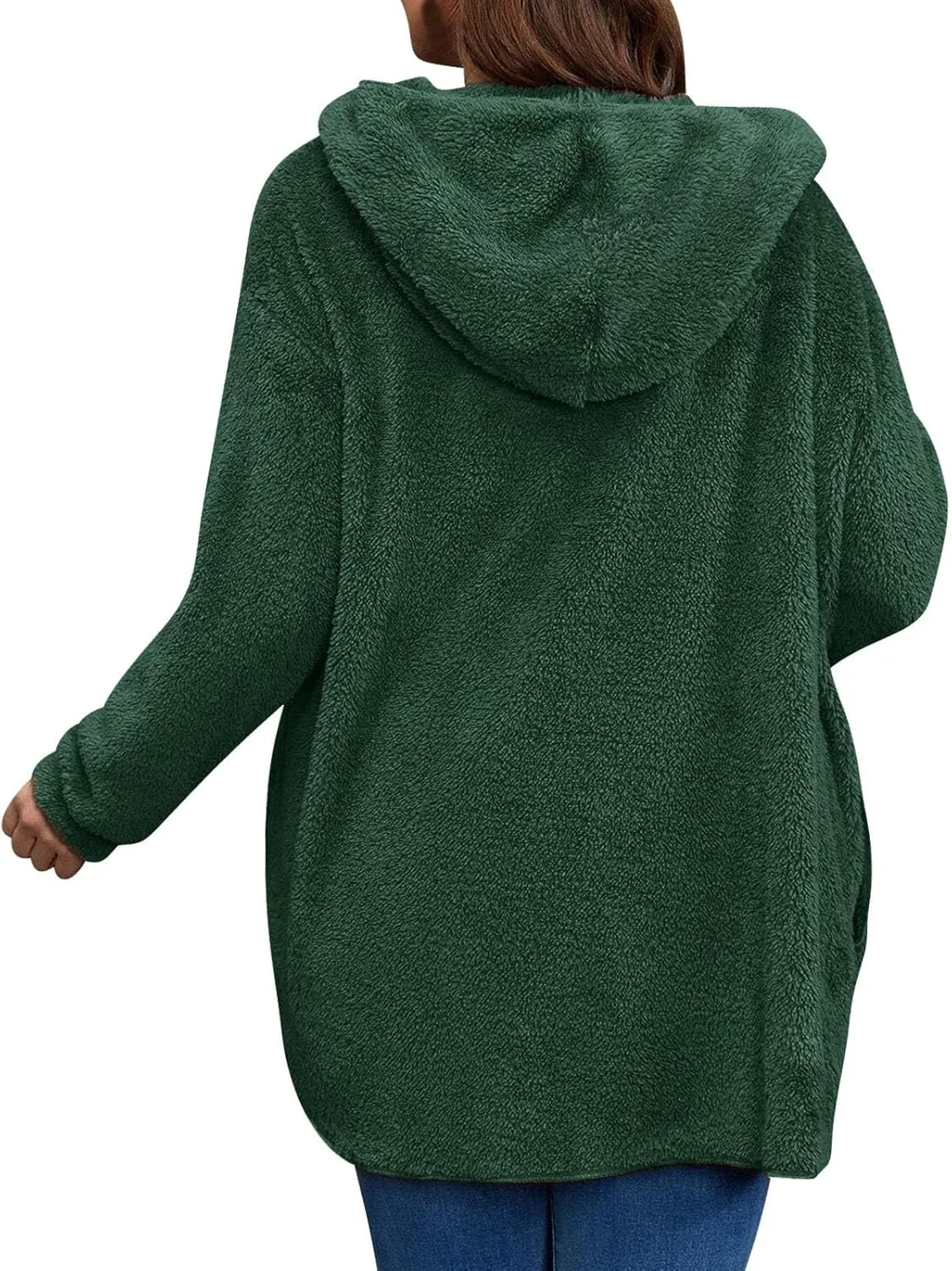 Miyaomn Women's Hooded Cardigans Fuzzy Fleece Oversized Long Jackets Hoodies Winter Warm Open Front Plush Sherpa Coat Outwear