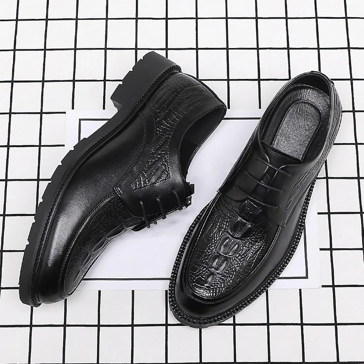 Modern Men's Dress Crocodile Pattern Shoes Classic Lace-up Oxfords Business Shoes Anti-Slip Low Top Non Slip Prom