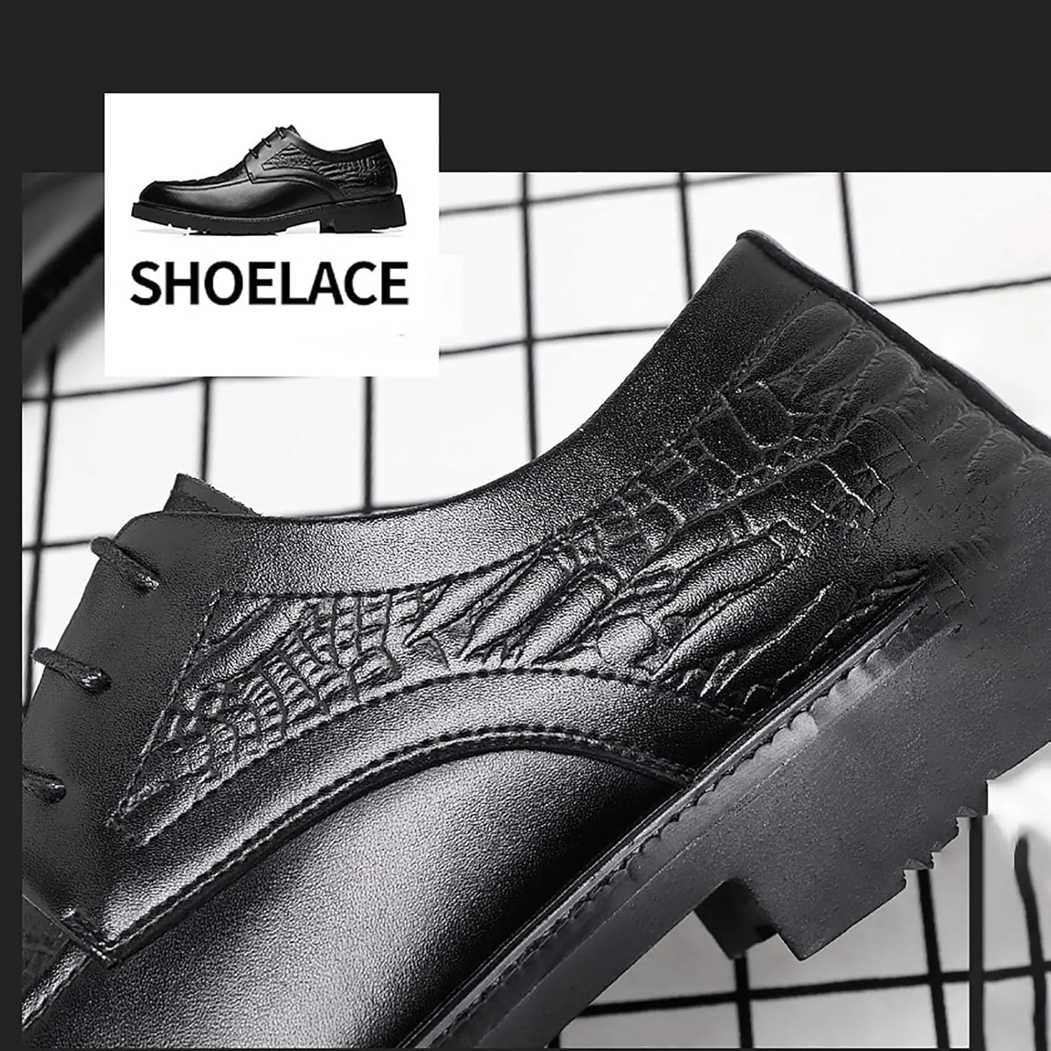 Modern Men's Dress Crocodile Pattern Shoes Classic Lace-up Oxfords Business Shoes Anti-Slip Low Top Non Slip Prom