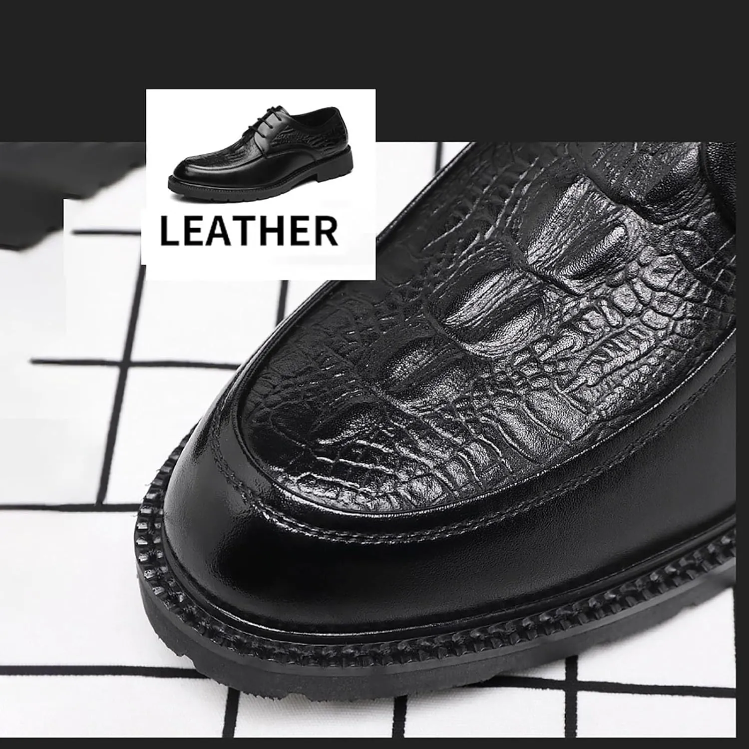 Modern Men's Dress Crocodile Pattern Shoes Classic Lace-up Oxfords Business Shoes Anti-Slip Low Top Non Slip Prom