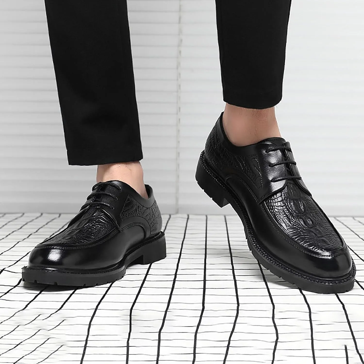 Modern Men's Dress Crocodile Pattern Shoes Classic Lace-up Oxfords Business Shoes Anti-Slip Low Top Non Slip Prom