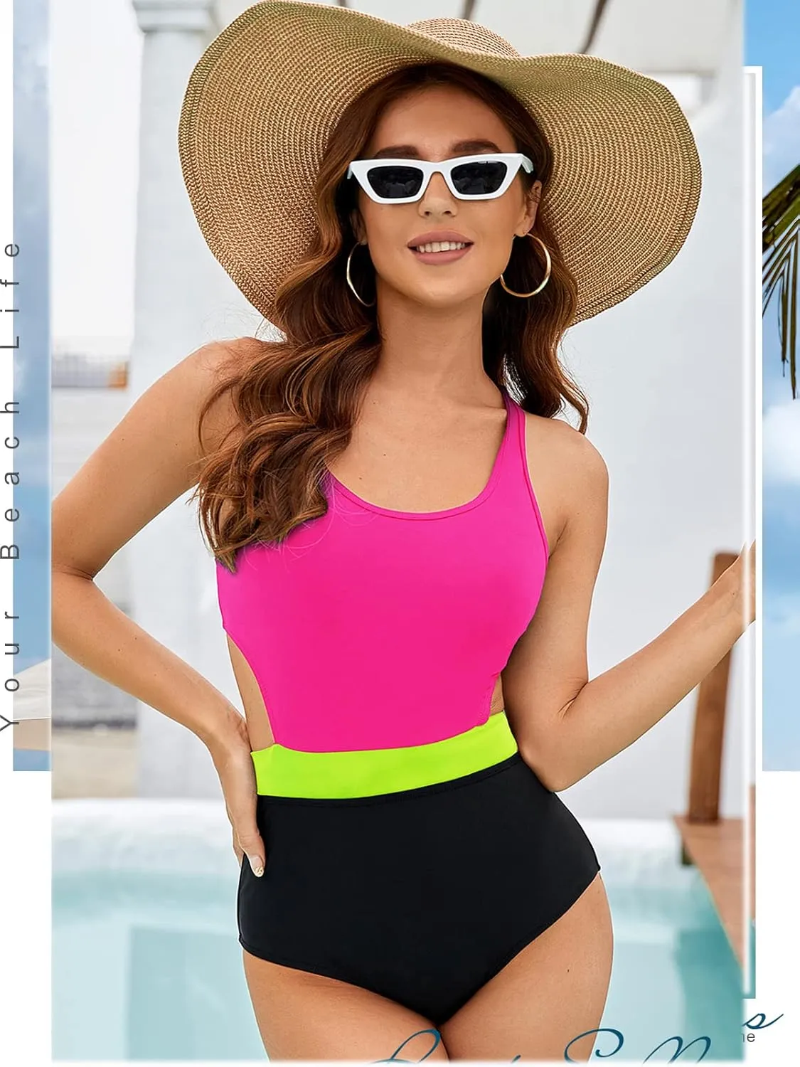 MOLYBELL One Piece Swimsuits for Women High Waisted Bathing Suit Monokini Floral Print Cutout Racerback Zip Up…