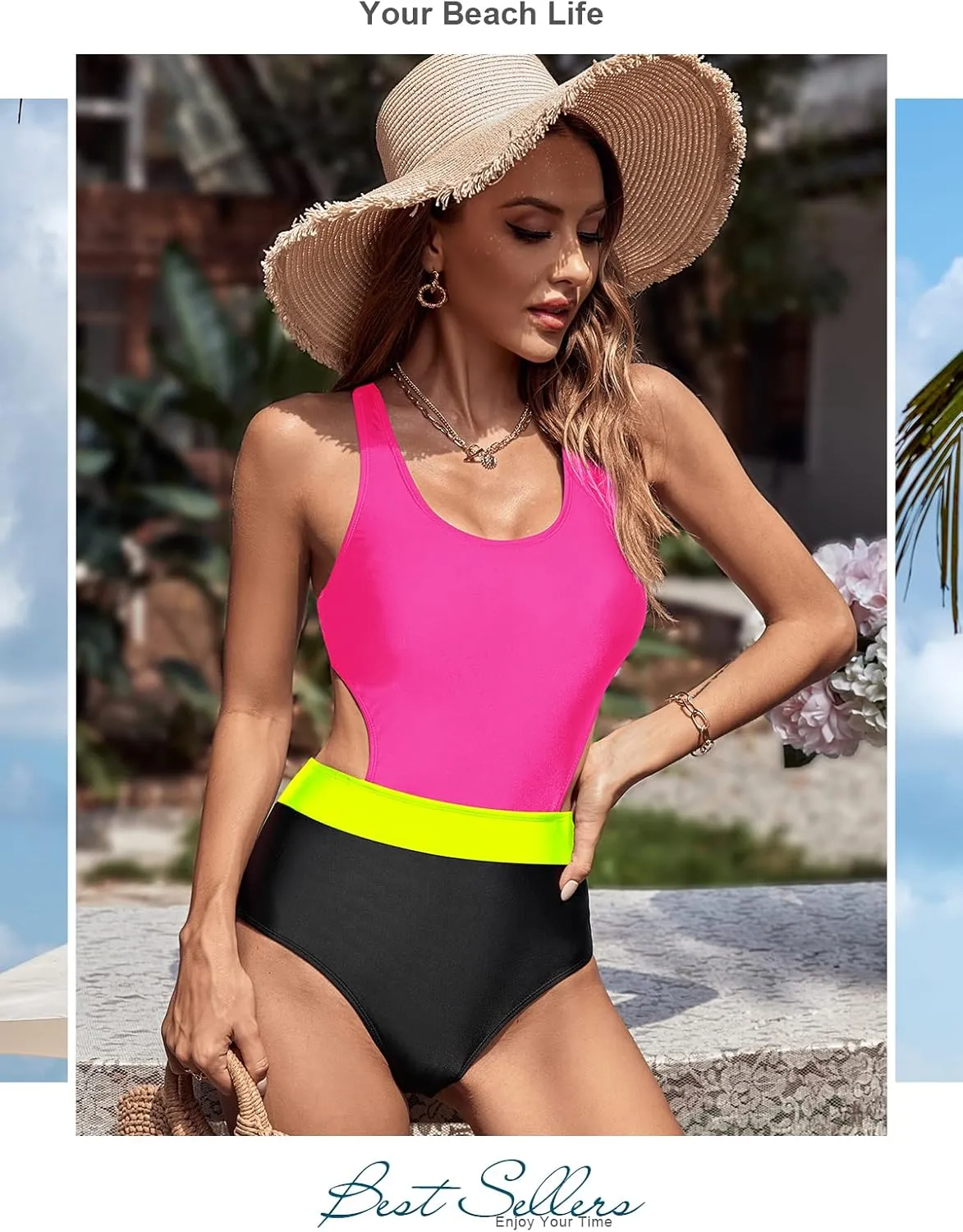 MOLYBELL One Piece Swimsuits for Women High Waisted Bathing Suit Monokini Floral Print Cutout Racerback Zip Up…