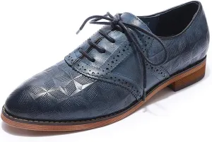 Mona flying Women's Comfortable Saddle Oxfords Brogue Lace-up Leather Shoes for Ladies