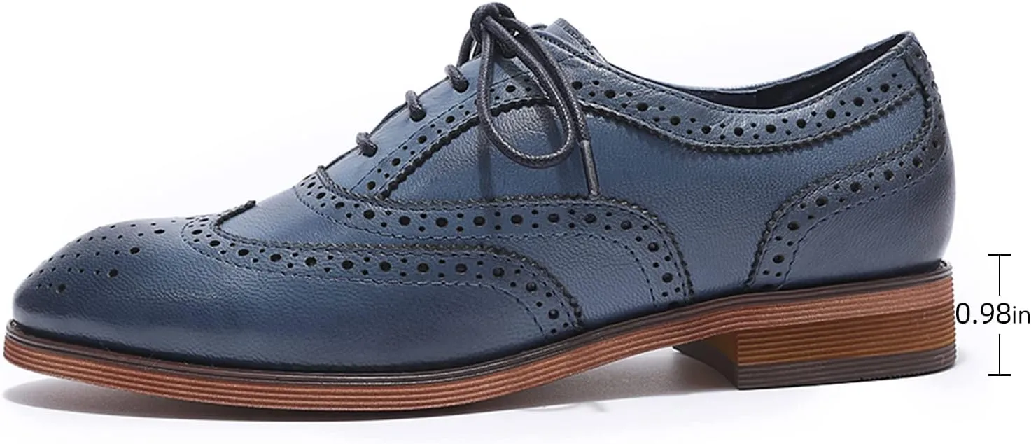 Mona flying Women's Comfortable Wingtip Oxfords Brogue Saddle Lace-up Leather Shoes for Ladies