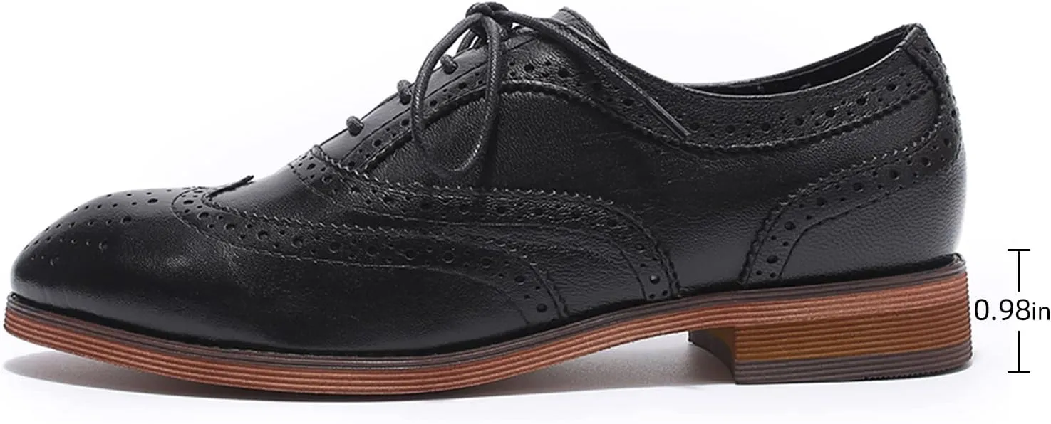 Mona flying Women's Comfortable Wingtip Oxfords Brogue Saddle Lace-up Leather Shoes for Ladies
