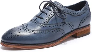 Mona flying Women's Comfortable Wingtip Oxfords Brogue Saddle Lace-up Leather Shoes for Ladies