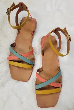 Multi colored strappy flat sandals