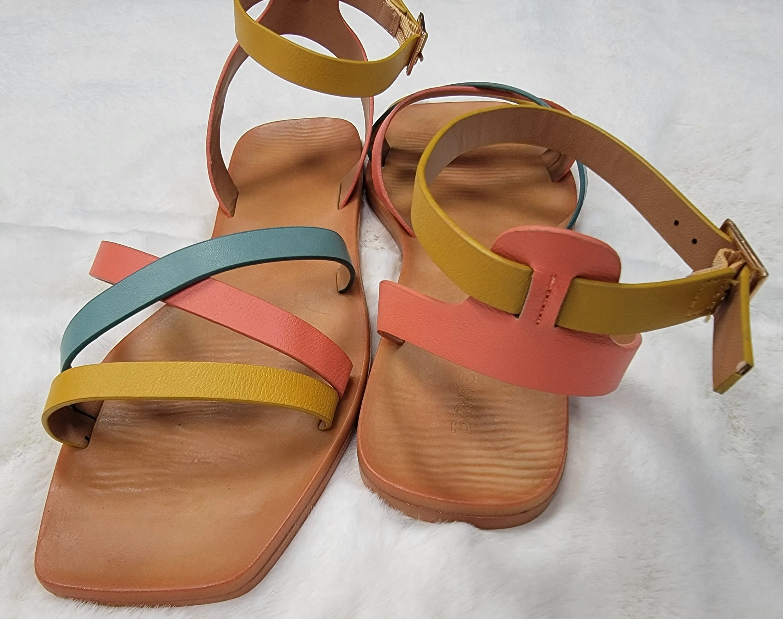 Multi colored strappy flat sandals