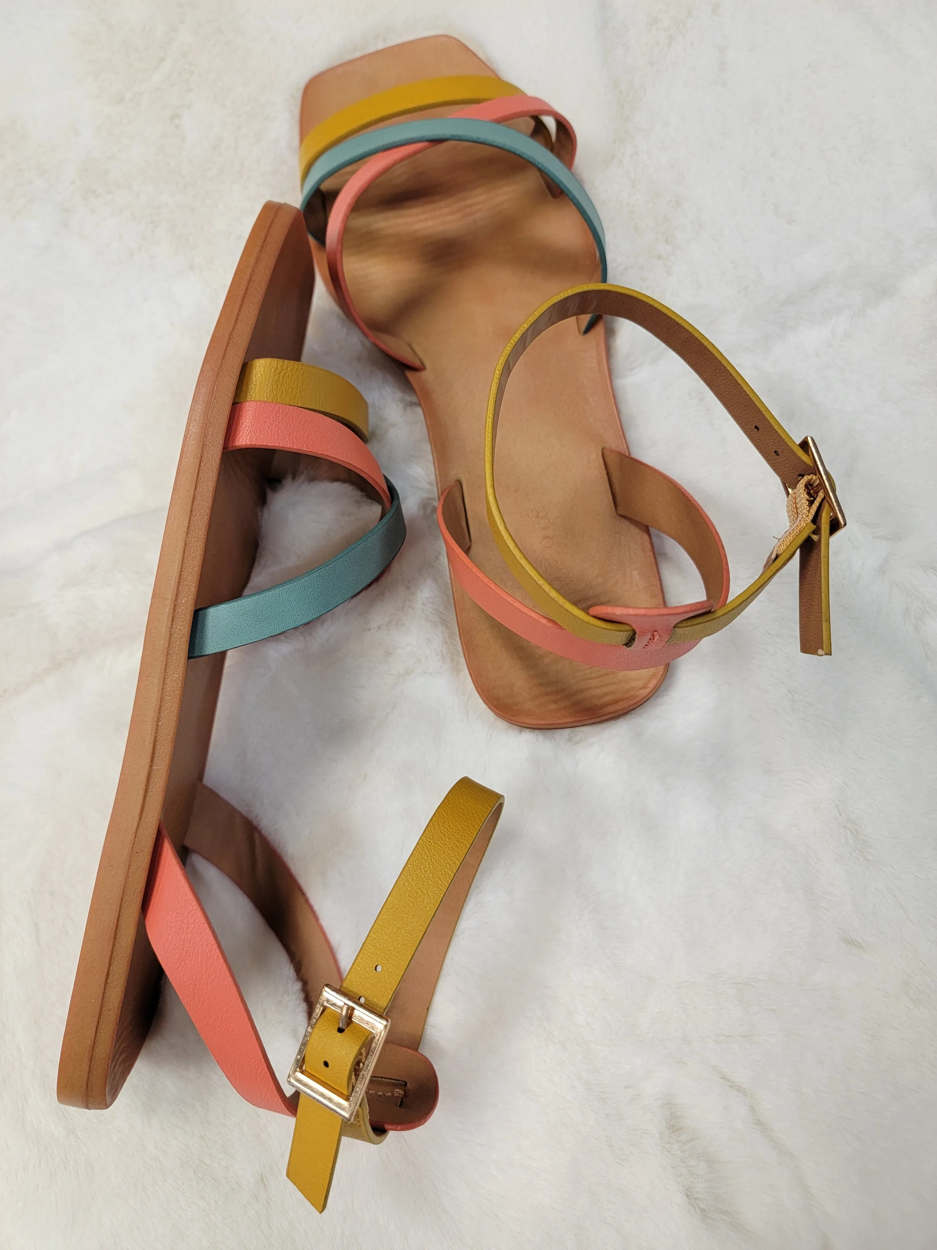 Multi colored strappy flat sandals