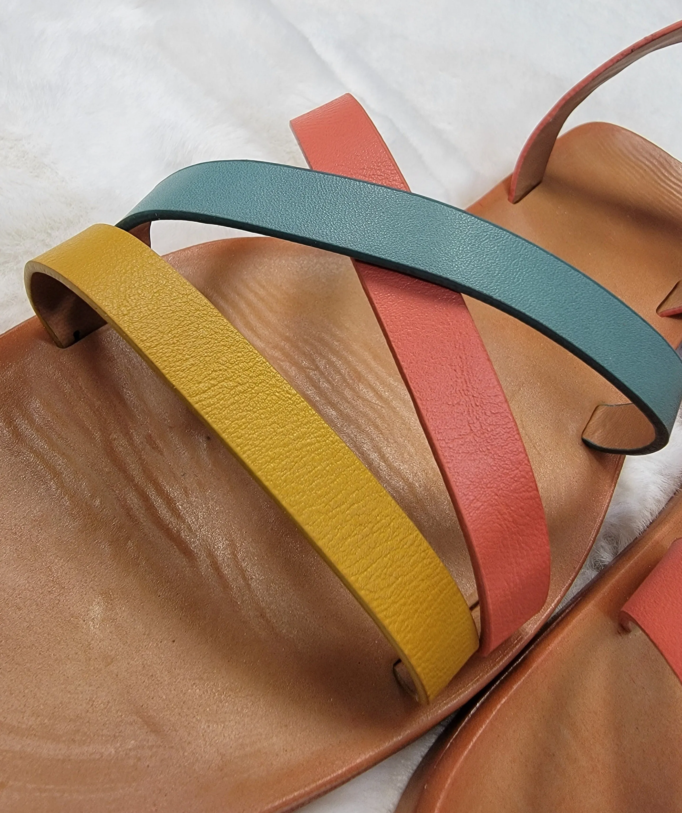Multi colored strappy flat sandals