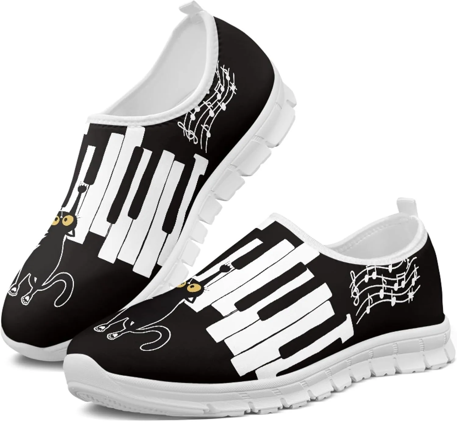 Musical Print Womens Flat Shoes Comfort Mesh Slip-on Walking Shoes Casual Sneakers Size 5-10.5