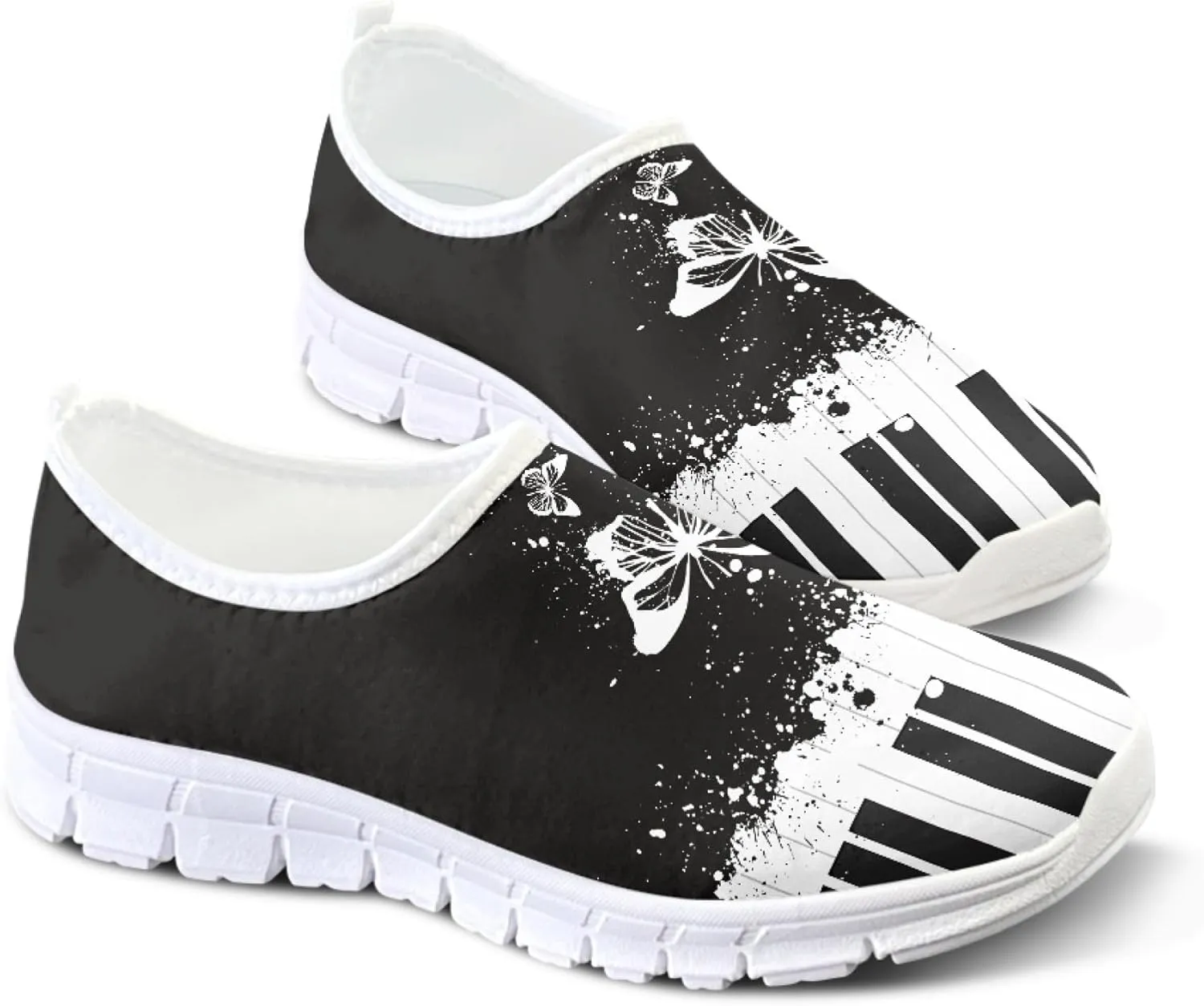 Musical Print Womens Flat Shoes Comfort Mesh Slip-on Walking Shoes Casual Sneakers Size 5-10.5
