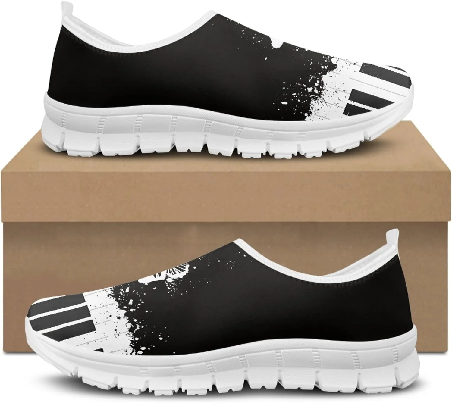Musical Print Womens Flat Shoes Comfort Mesh Slip-on Walking Shoes Casual Sneakers Size 5-10.5
