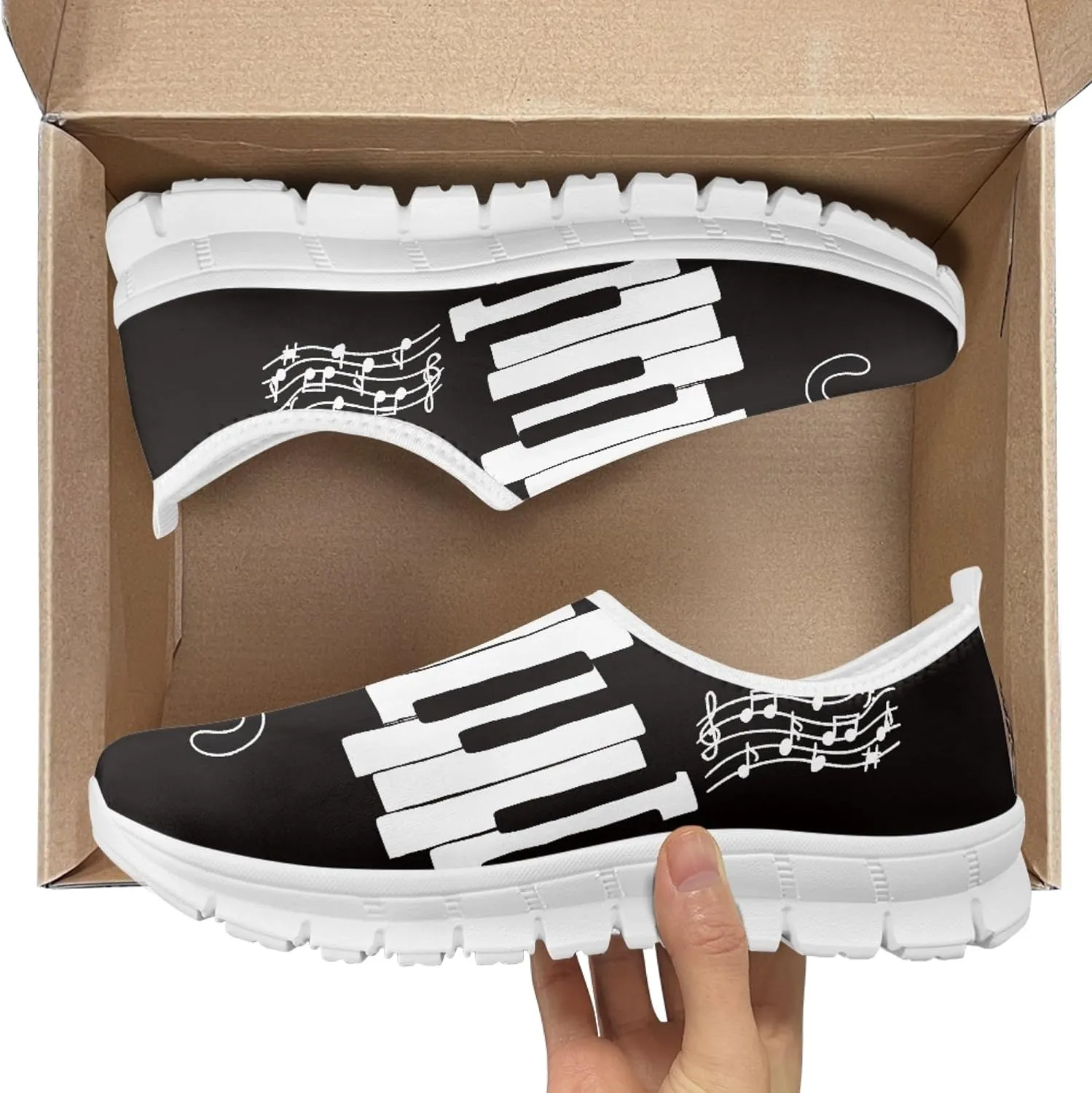 Musical Print Womens Flat Shoes Comfort Mesh Slip-on Walking Shoes Casual Sneakers Size 5-10.5