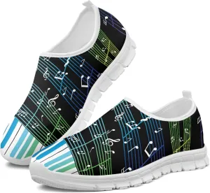 Musical Print Womens Flat Shoes Comfort Mesh Slip-on Walking Shoes Casual Sneakers Size 5-10.5