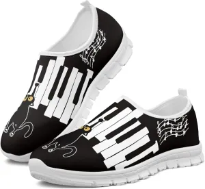 Musical Print Womens Flat Shoes Comfort Mesh Slip-on Walking Shoes Casual Sneakers Size 5-10.5