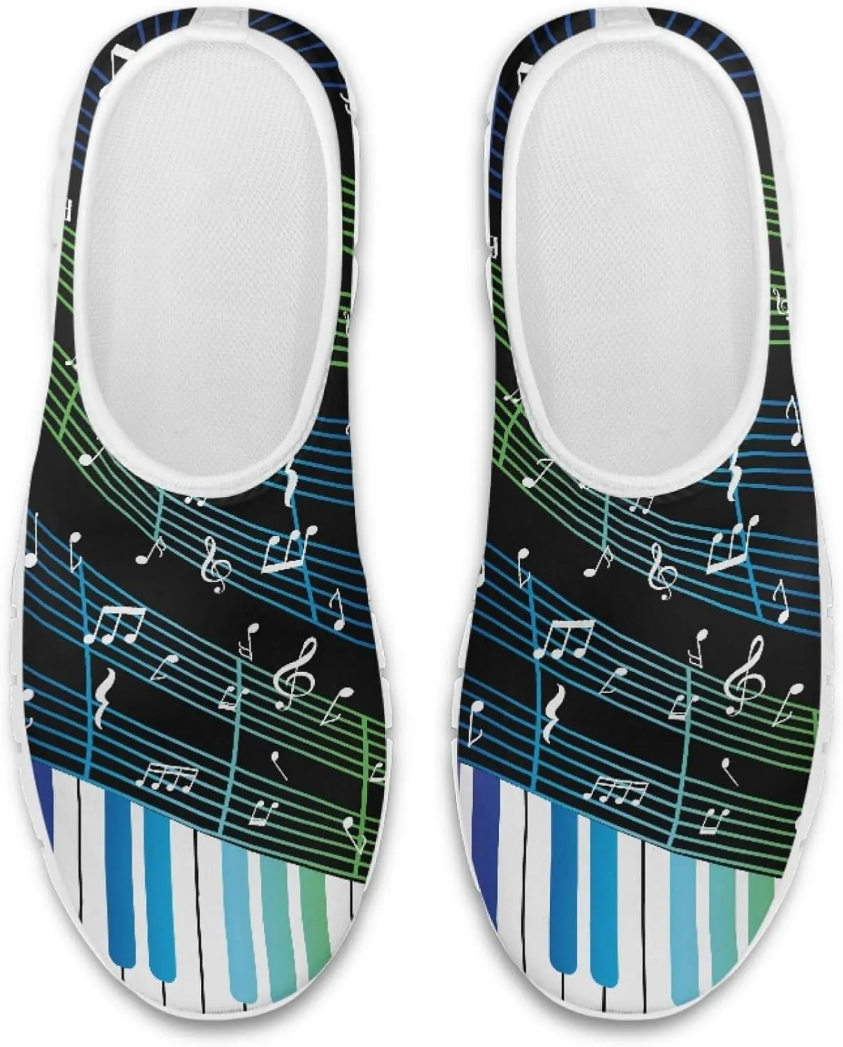 Musical Print Womens Flat Shoes Comfort Mesh Slip-on Walking Shoes Casual Sneakers Size 5-10.5