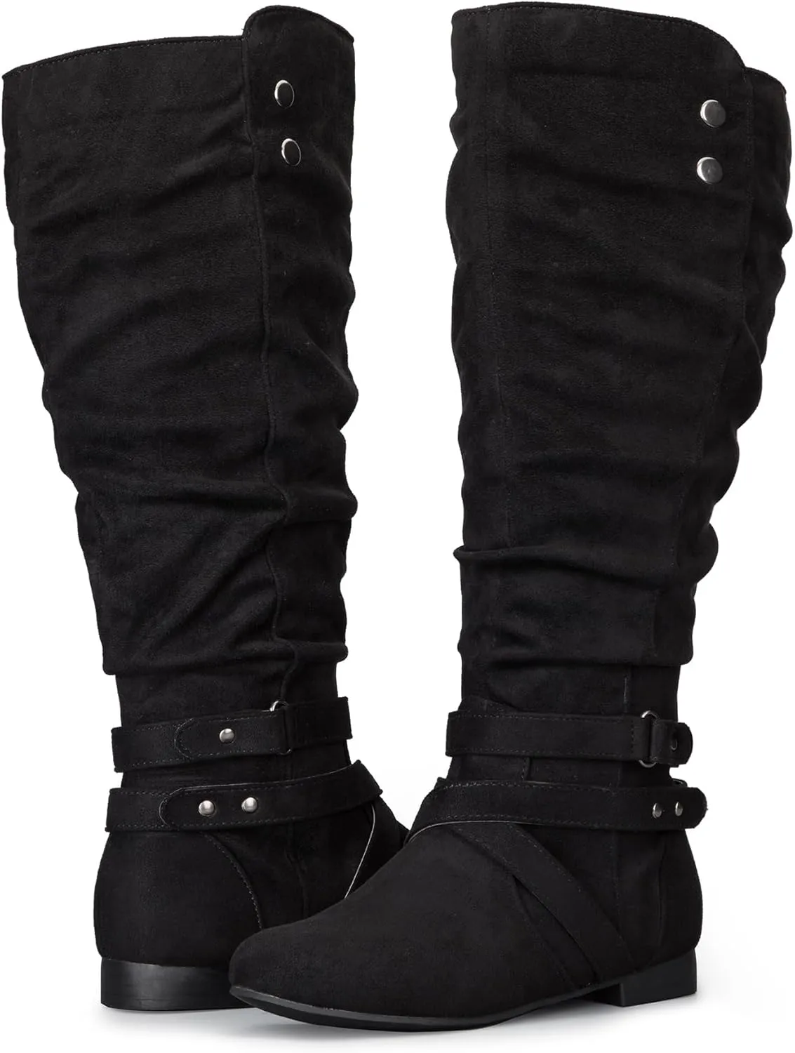 mysoft Women's Wide Calf Knee High Boots Flat Tall Boots with Side Zippers