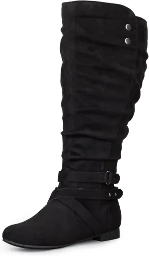mysoft Women's Wide Calf Knee High Boots Flat Tall Boots with Side Zippers