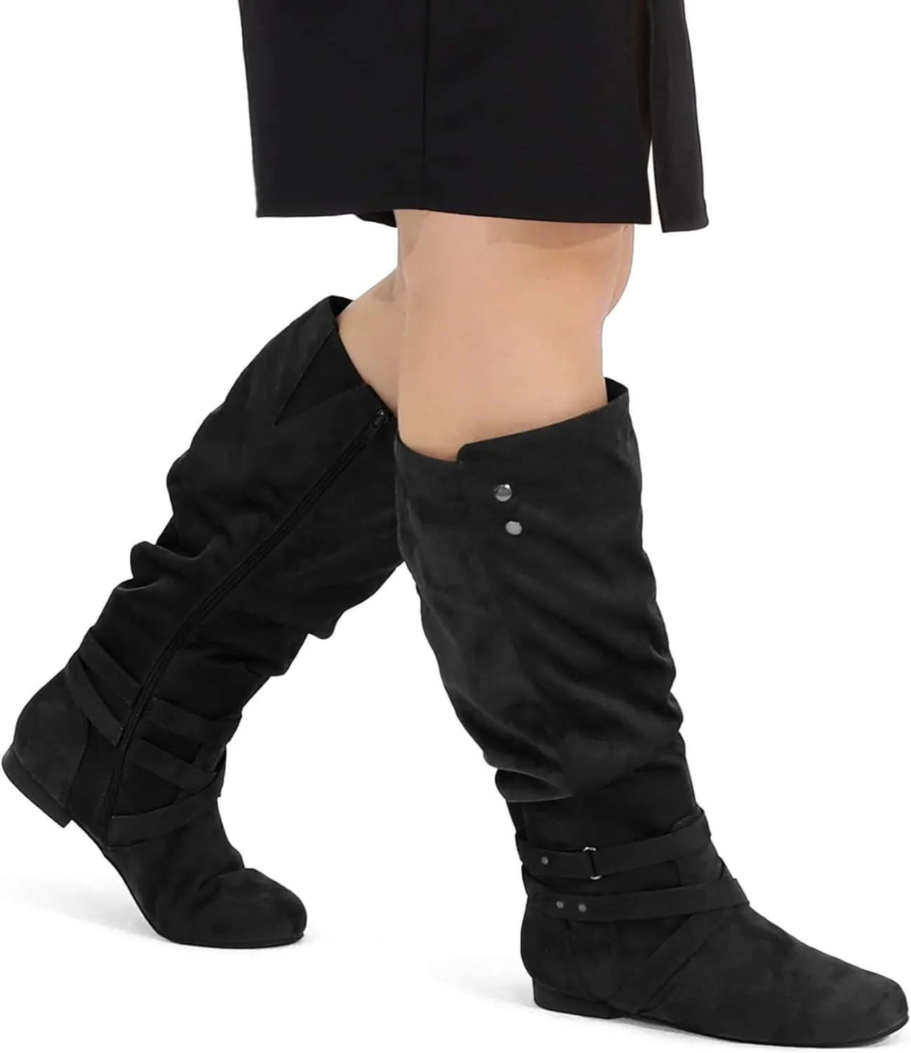 mysoft Women's Wide Calf Knee High Boots Flat Tall Boots with Side Zippers