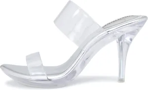 NBUUNBU Clear Heels for Women Silver Black Heels Little Platform Sexy High Heels Sandals Stiletto Kitten Open Toe Dress Shoes Comfortable Double Transparent Strap Heeled Sandals Mule