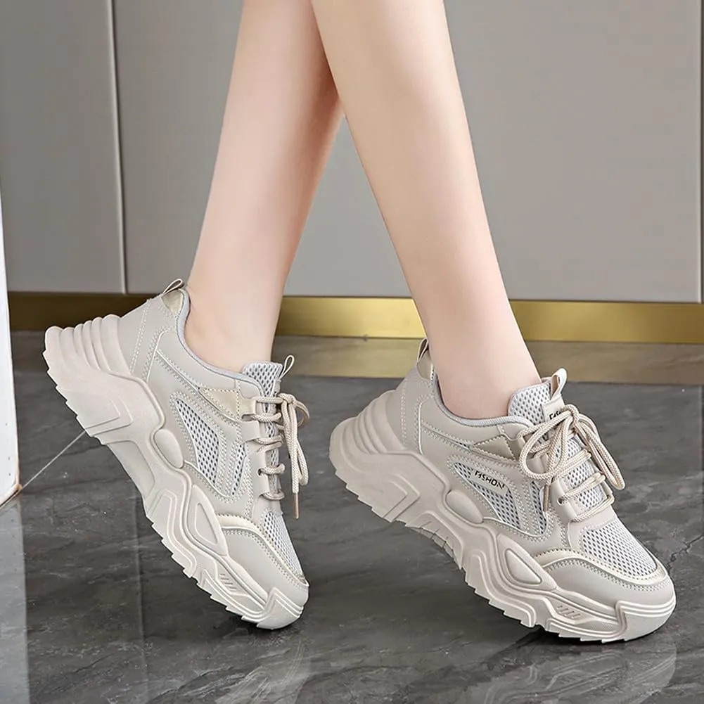 NCNDB Women's Platform Sport Sneaker Trainers Lace Up Fashion Increased Bottom Shoes