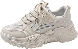 NCNDB Women's Platform Sport Sneaker Trainers Lace Up Fashion Increased Bottom Shoes