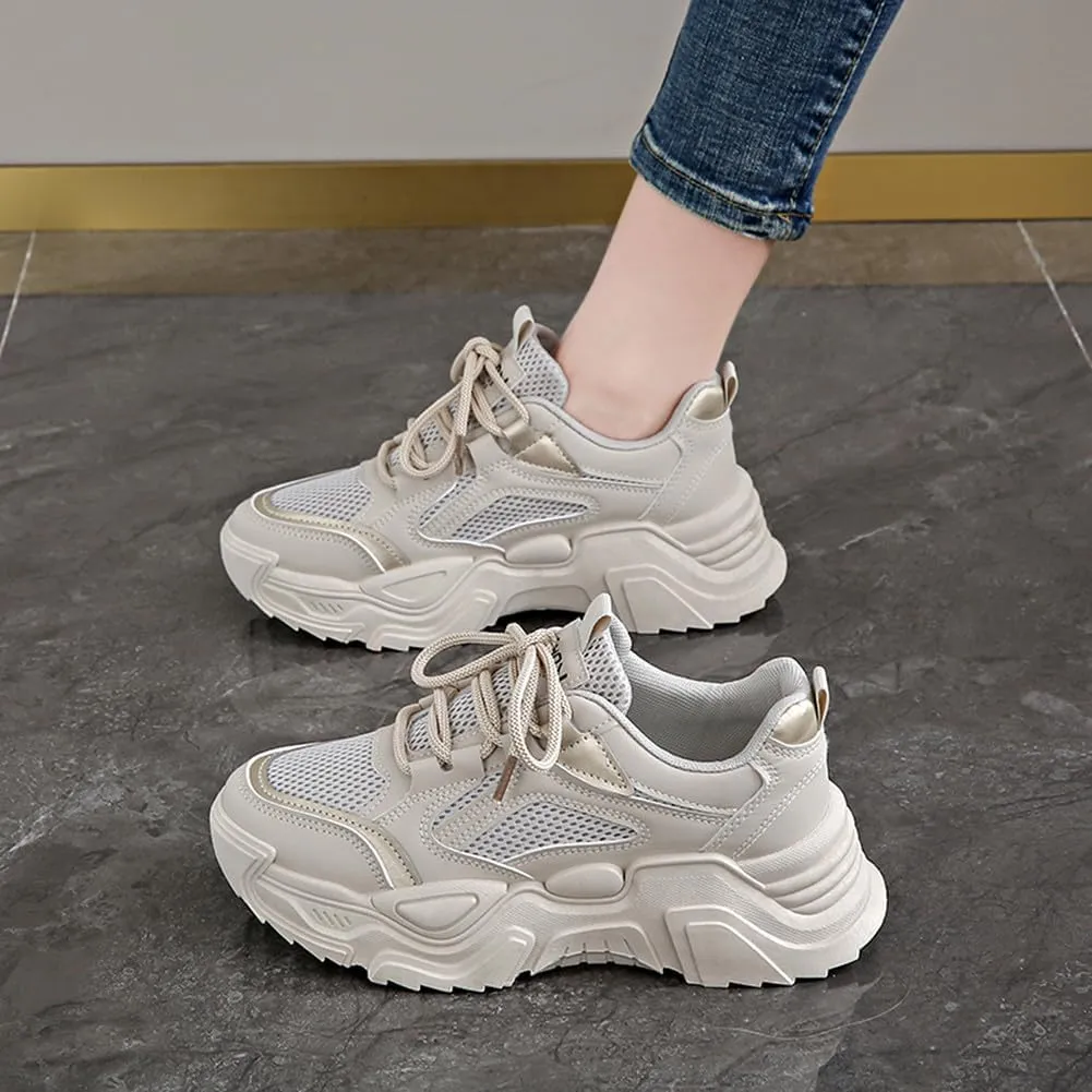 NCNDB Women's Platform Sport Sneaker Trainers Lace Up Fashion Increased Bottom Shoes