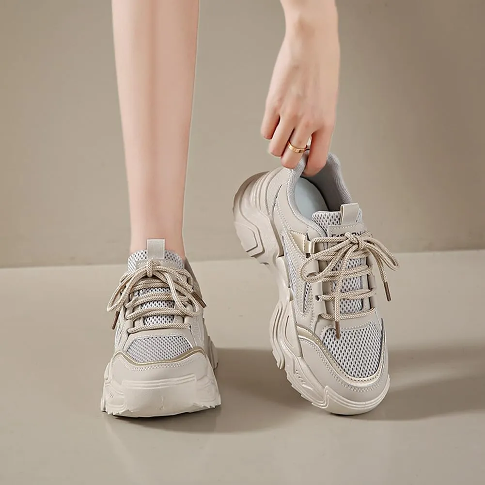 NCNDB Women's Platform Sport Sneaker Trainers Lace Up Fashion Increased Bottom Shoes