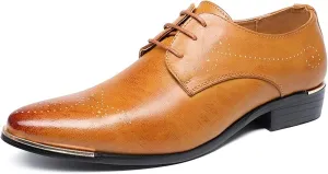New Formal Oxford Shoes for Men Lace Up Brogue Embossed Derby Shoes Vegan Leather Rubber Sole Block Heel Slip Resistant Party