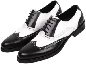 New Formal Shoes for Men Lace Up Brogue Embossed Wing tip PU Leather Two Tone Oxford Shoes Anti-Slip Rubber Sole Non Slip Block Heel Business