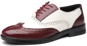 New Formal Shoes for Men Lace Up Brogue Embossed Wing tip PU Leather Two Tone Oxford Shoes Anti-Slip Rubber Sole Non Slip Block Heel Business