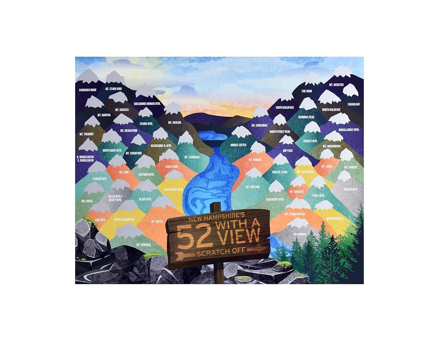 New Hampshire's 52 With A View Scratch Off 11"x14" Scratch Off Card/Hiking/Gift/Hiker/White Mountains/NH/48/Journal/Map/hiking log/hiking challenge/peakquest/Hiking Supplies and Accessories