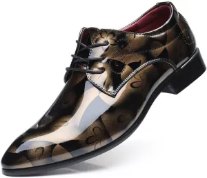 New Oxford Dress Shoes for Men Lace Up Pointed Toe Vegan Leather Floral Embossed Rubber Sole Slip Resistant Anti-Slip Non Slip Wedding