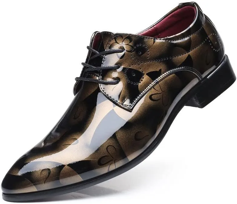 New Oxford Dress Shoes for Men Lace Up Pointed Toe Vegan Leather Floral Embossed Rubber Sole Slip Resistant Anti-Slip Non Slip Wedding