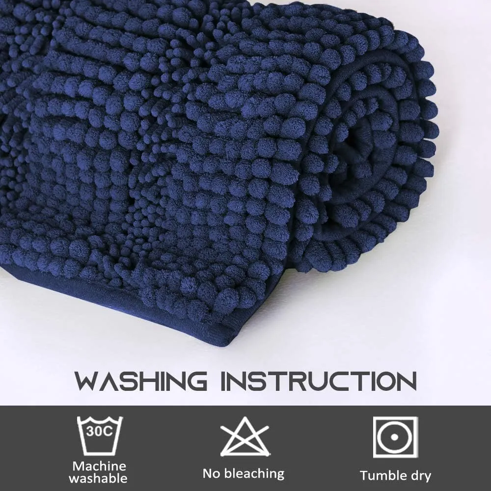 NICETOWN Navy Blue Bathroom Rugs, Pack 2-20 x 32/70 x 24, Ultra Thick and Soft Texture Chenille Plush Floor Mats Hand-Tufted Bath Rug with Non-Slip Backing, Microfiber Door Mat for Kitchen/Entryway