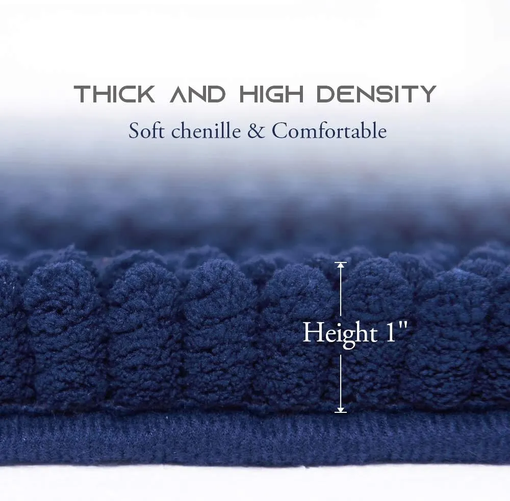 NICETOWN Navy Blue Bathroom Rugs, Pack 2-20 x 32/70 x 24, Ultra Thick and Soft Texture Chenille Plush Floor Mats Hand-Tufted Bath Rug with Non-Slip Backing, Microfiber Door Mat for Kitchen/Entryway