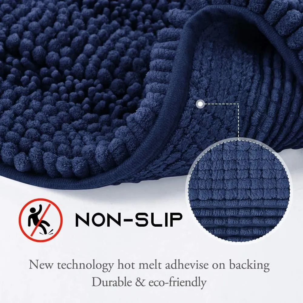 NICETOWN Navy Blue Bathroom Rugs, Pack 2-20 x 32/70 x 24, Ultra Thick and Soft Texture Chenille Plush Floor Mats Hand-Tufted Bath Rug with Non-Slip Backing, Microfiber Door Mat for Kitchen/Entryway
