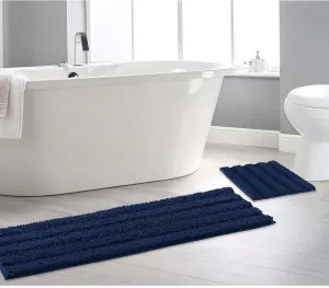 NICETOWN Navy Blue Bathroom Rugs, Pack 2-20 x 32/70 x 24, Ultra Thick and Soft Texture Chenille Plush Floor Mats Hand-Tufted Bath Rug with Non-Slip Backing, Microfiber Door Mat for Kitchen/Entryway