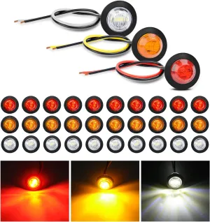 Nilight 30 PCS 3/4 Inch Round Clearance Light LED Front Rear Side Marker Indicator Bullet Lights for Truck RV Car Bus Trailer Van Caravan Boat