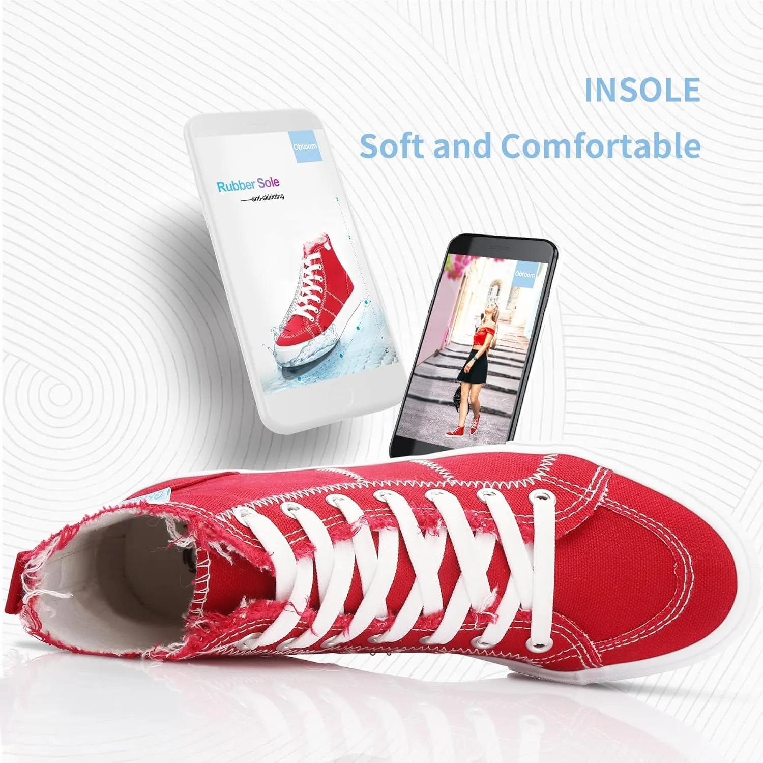 Obtaom Womens/Mens high top Canvas Shoes Play mid Calf Fashion Sneaker Casual lace up hi top Washed Canvas Shoes