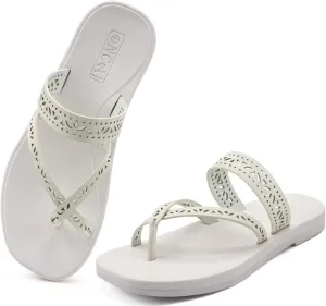 ONCAI Flip Flops for Womens,Flat Dressy Thong Sandals Square Toe with Fashion Summer Beach Comfortable Slip On Rubber Soles Size US 6-11