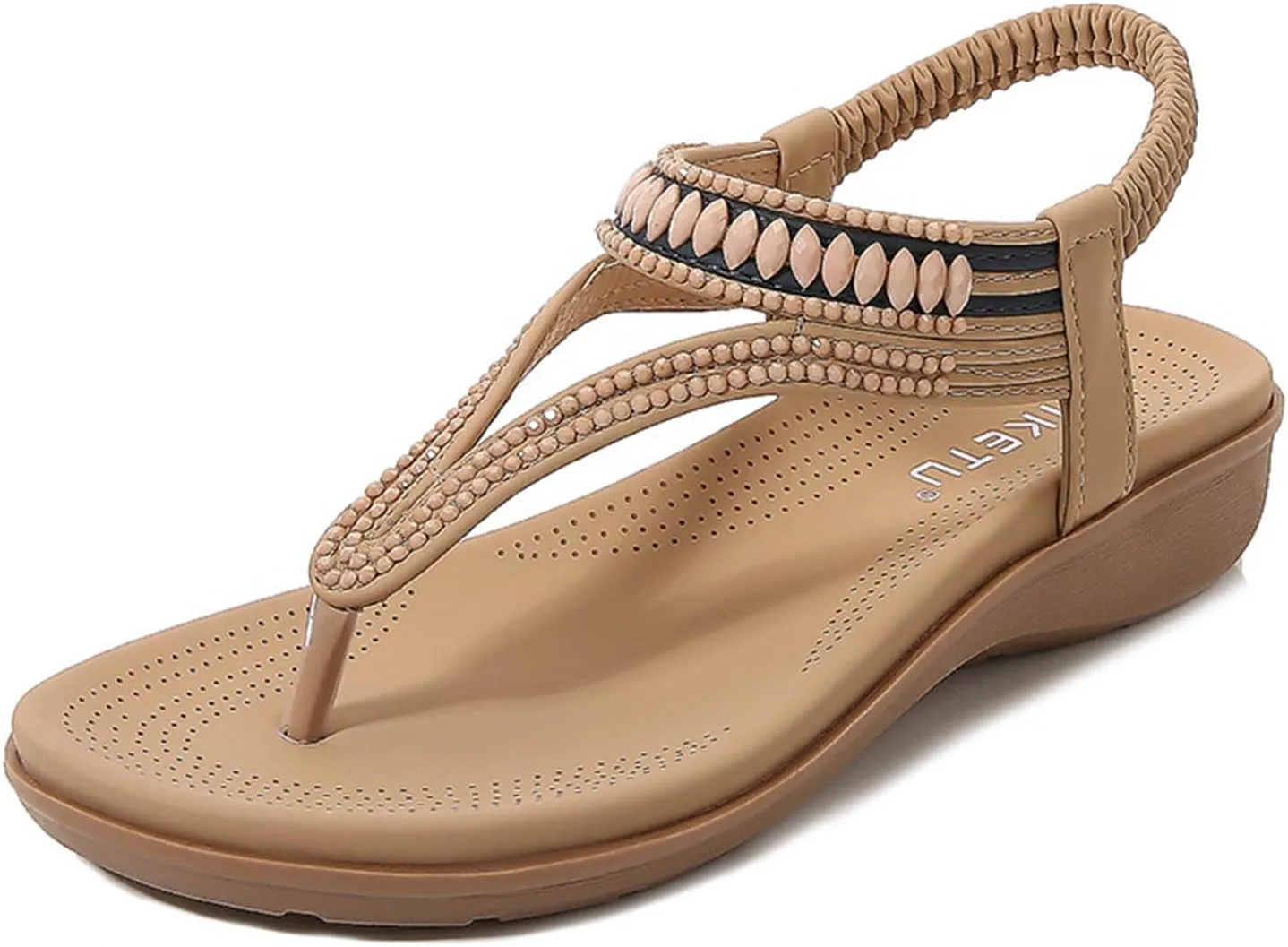 Orthopedic Sandals for Women Arch Support Sandals Women's Fashion Rhinestone Beaded Bohemian Sandal Ankle Strap Slip On Flip Flops Beach Comfortable Platform Shoes