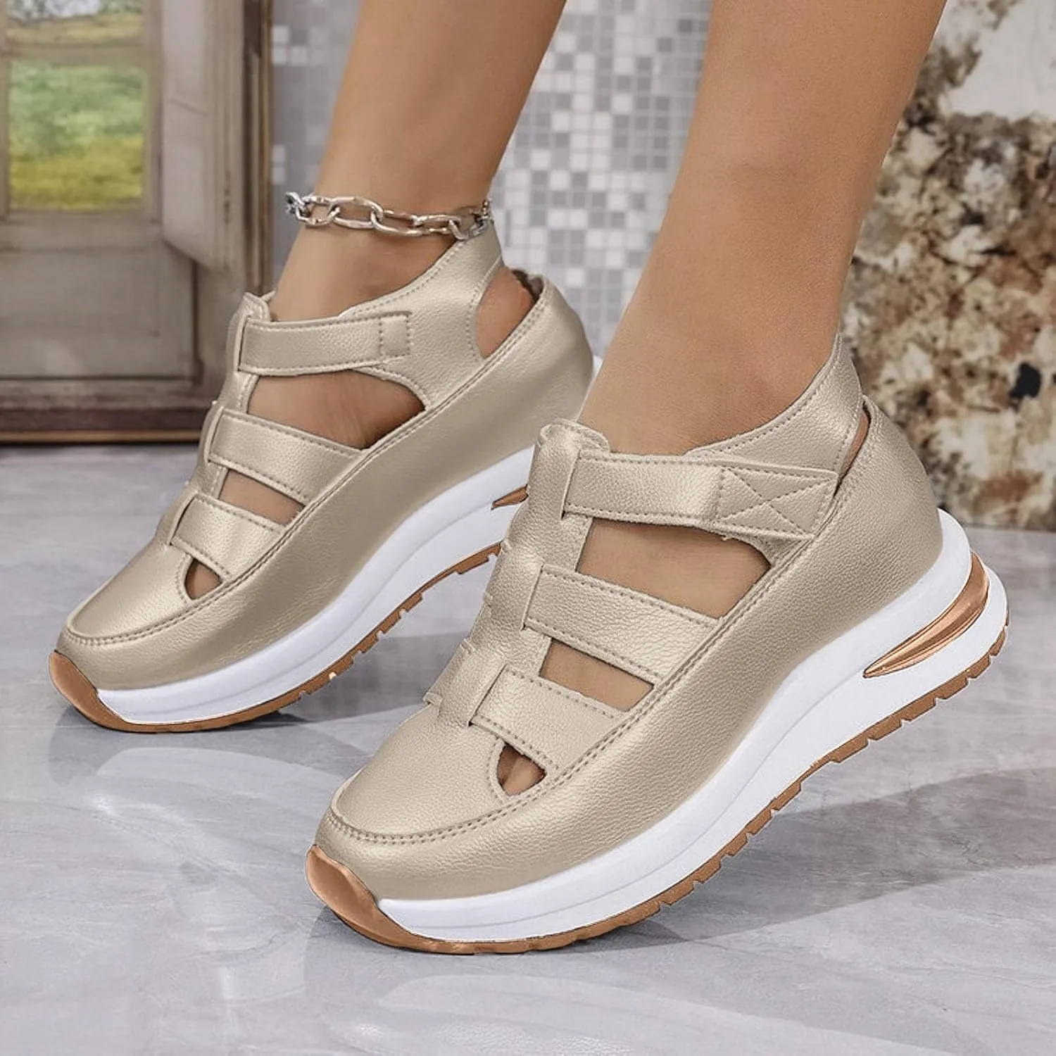 Orthopedic Shoes for Women 2025,Womens Summer Sandal Women's Closed Toe Hollow-Out Breathable Casual Sandals,Platform Shoes Outdoor Walking Sneakers for All Day Wear