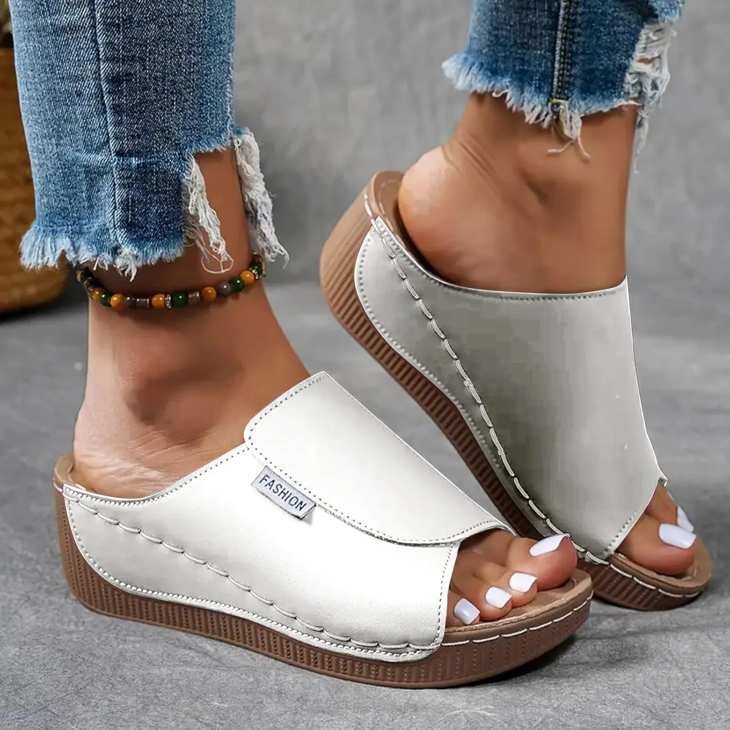 Orthopedic Wedge Sandals for Women 2025, Womens Summer Sandal Comfortable Orthotic Breathable Platform Slip On Walking Sandals Arch Support Open Toe Wide Casual Vacation Shoes Slippers