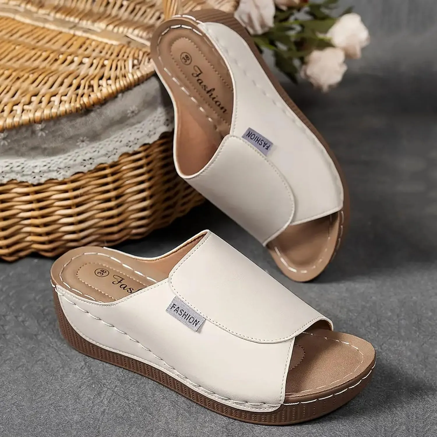 Orthopedic Wedge Sandals for Women 2025, Womens Summer Sandal Comfortable Orthotic Breathable Platform Slip On Walking Sandals Arch Support Open Toe Wide Casual Vacation Shoes Slippers