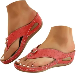 Orthopedic Wedge Sandals for Women 2025,Womens Summer Sandal Slip On Beach Sandals Dressy Arch Support Wedge Sandal Vintage Wide Width Flip Flops Casual Boho Slipper Shoes for Vacation