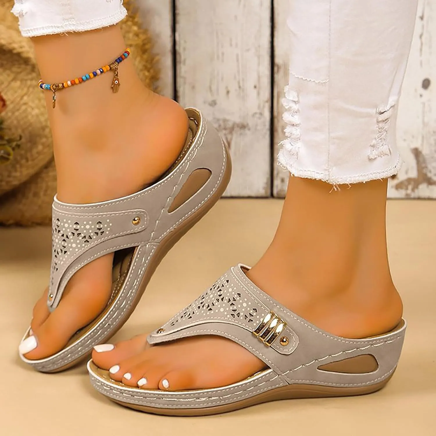 Orthopedic Wedge Sandals for Women Summer Dressy 2025 New Comfortable Arch Support Wedge Sandal Non Slip Flip Flops Shoes Casual Breathable Open Toe Mesh Hollow Sports Beach Sandals